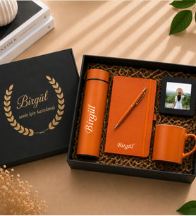 Kişiye Özel isimli defter kalem fincan fotoğraf  Turuncu set