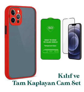 Apple iPhone 12 Pro Uyumlu Montreal Kılıf Ve Tam Kaplayan Cam Set (Kırmızı)