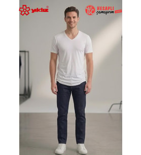 Yıldız 126 Premium Erkek V Yaka Süper İnce Pamuklu Rahat Kalıp Kısa Kol Fanila/Atlet/Tshirt