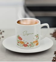 BK Gift Kişiye Özel İsimli Çiçek Tasarımlı Türk Kahvesi Fincanı-4, Arkadaşa Hediye, Sevgiliye Hediye, Doğum Günü Hediyesi