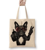 Bulldog Hangover Pug Köpek Bez Çanta Uzun Saplı