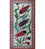 Armada Çini 10x20 Cm ED 217 Kırmızı Üç lale El dekoru Çini Karo