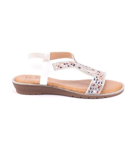 Guja 25y187-3 Kadın Taşlı Düz Taban Comfort Sandalet (Beyaz)