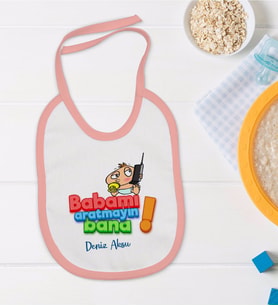 BK Kids Kişiye Özel Pembe Bebek Mama Önlüğü - Model 14