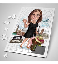 Dünyayı Gezen Kadın Karikatürlü240 Parça Kişiye Özel  Puzzle