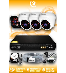 ELITCAM 4 Kameralı Panda 3 İç Kamera Set 100 GB HDD Full HD Gece Görüşlü Güvenlik Kamerası Sistemi