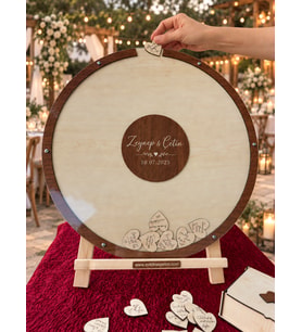 Düğün-Nişan-Kına Yuvarlak Ceviz-Akçaağaç Hatıra Anı Kutusu Yazı Alanı Yuvarlak (50CM) Kalem ,Kalp için Kutu ,Şövale