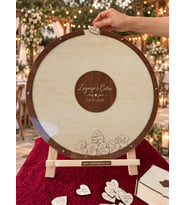 Düğün-Nişan-Kına Yuvarlak Ceviz-Akçaağaç Hatıra Anı Kutusu Yazı Alanı Yuvarlak (50CM) Kalem ,Kalp için Kutu ,Şövale
