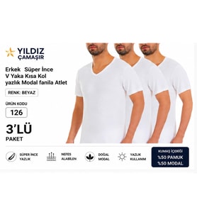 Yıldız Çamaşır Erkek YAZLIK Süper İnce V Yaka Kısa Kol Modal Fanila Atlet (126-127 ) - 3 Adet