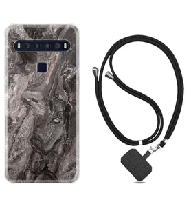 TCL 10L 10 Plus 10SE 20E 20SE 30 L7 Kılıf Boyun Askılı Silikon Gri Mermer 1376