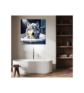 Tekli Kare Kanvas Küvette Banyo Yapan Kurt Tasarımı