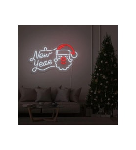 New Year Yazılı Noel Baba Figürlü Neon Tabela