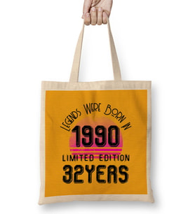 1990 Birthday Gift - Made, Born in 1990 Gift - 32th Year Old Birthday Gift Vintage Style Bez Çanta Uzun Saplı