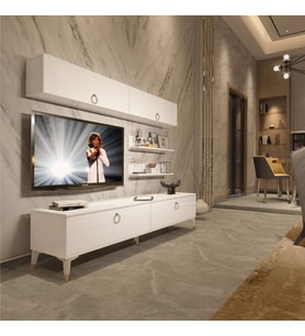 Decoraktiv Eko 5 Mdf Std Gold Tv Ünitesi Tv Sehpası - Parlak Beyaz (Beyaz)