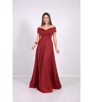 Kayık Yaka Kiloş Elbise - Bordo