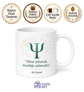 Psikoloji Öğrencisi Tasarım Baskılı Kupa Bardak Hediye Porselen Mug