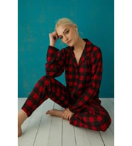 Pijamoni Kadın Süet Boydan Düğmeli Pijama Takımı - 5660-1 (Kırmızı)