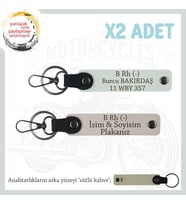 Motor Tutkunlarına Özel, İsim Plaka ve B Rh (-) Kan Grubu Yazılı Deri x2 Anahtarlık, Pudra-Beyaz-SK (Çok Renkli)