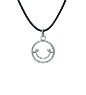 Minimal Gülen Yüz - Smile Deri ip Kolye - Gümüş Kaplama - Kadın Erkek Kolye - No:931
