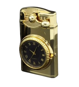 Gold Saat Desenli Çift Torch Pürmüz Metal Puro Çakmağı - TR8010