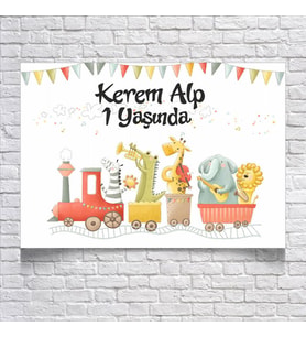 Safari Treni Temalı Doğum Günü Afişi 35X50 cm