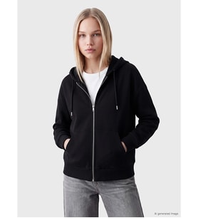 LCW Vision Siyah Kapüşonlu Oversize Kadın Fermuarlı Sweatshirt