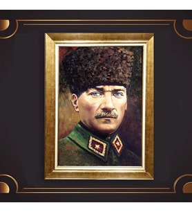 Özel Seri Paspartulu Çerçeveli Atatürk Tablo l777 (Gold)