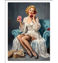 Telefonda Konuşan Sarışın Pin Up Dekoratif Kanvas - Mdf Ahşap Tablo