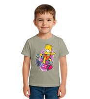 Unisex Simpson Baskılı Çocuk Tişört pamuklu penye kumaş (Gri)