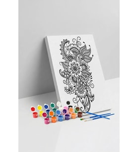 Çiçek Şal Desenli Mandala Tuval Boyama Seti 40x50 cm