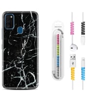 Samsung M21 M22 M23 M30 M31S M32 Kılıf Kablo Koruma Spiral Silikon Black Marble 3 1382