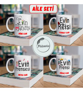 Kişiye Özel İsimli Aile Kupa Bardak Seti Tasarım Hediyelik