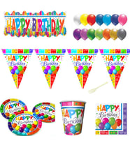 8 Kişilik Yetişkin Doğum Günü Süsleri parti Seti Sofra Seti Tam Set  Multicolor Happy Birthday-