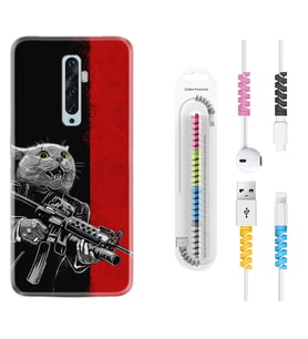 Oppo Reno 2Z 4 Lite 4 Pro 5 6 7 A31 Kılıf Kablo Koruma Spiral Silikon Çılgın Kedi 1674