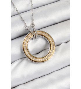 316L Çelik Zirkon Taşlı Dönen Daire Model Gold Ve Gümüş Renk Kadın Kolye 588 - SSSSSS7246-5