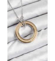 316L Çelik Zirkon Taşlı Dönen Daire Model Gold Ve Gümüş Renk Kadın Kolye 588 - SSSSSS7246-5