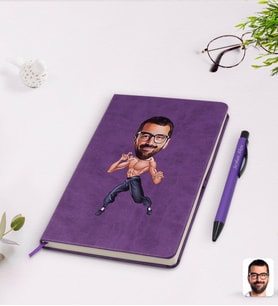 BK Gift Kişiye Özel Bruce Lee Karikatürlü Mor Termo Deri Defter Kalem Seti Model 1