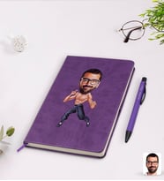 BK Gift Kişiye Özel Bruce Lee Karikatürlü Mor Termo Deri Defter Kalem Seti Model 1