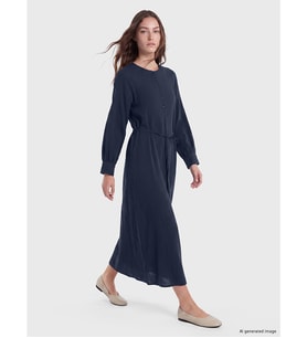 LCW Modest Lacivert Bisiklet Yaka Müslin Elbise