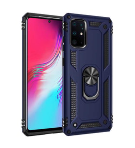 Samsung Galaxy S20 Plus Kılıf Metal For Car Yüzüklü Standlı Military Ring Serisi (Lacivert)