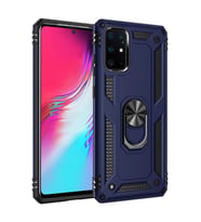 Samsung Galaxy S20 Plus Kılıf Metal For Car Yüzüklü Standlı Military Ring Serisi (Lacivert)