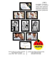 9 Adet 21x30 Çerçeve - Mdf Çerçeve - Fotoğraf Çerçevesi - A4 Sertifika Çerçevesi (Siyah)