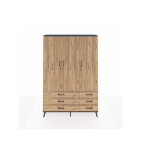 Arges Gardrop 5 Raflı 6 Çekmeceli Tek Askılı 132x30x195 Antrasit-Çam