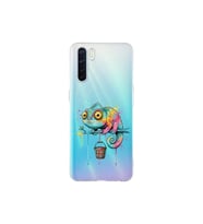 Oppo A91 ile Uyumlu Splash Bukalemun Tasarımlı Şeffaf Silikon Kılıf
