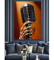 Vintage Mikrofon Rock N Roll Dekoratif Kanvas - Mdf Ahşap Tablo