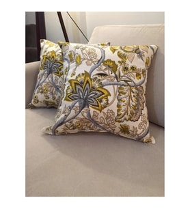 Gardens Çiçek Baskılı Pamuklu Kumaş Krem/Yeşil Kırlent 45*45 cm  İkili - 812