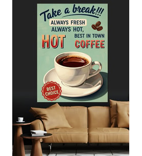 Kahve Molası Retro Poster Dekoratif Kanvas - Mdf Ahşap Tablo