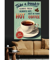Kahve Molası Retro Poster Dekoratif Kanvas - Mdf Ahşap Tablo