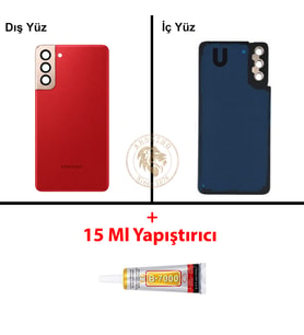 Samsung S21 Plus Kırmızı Arka Pil Kapağı Batarya Kapağı Lazer Kesim + B-7000 Yapıştırıcı