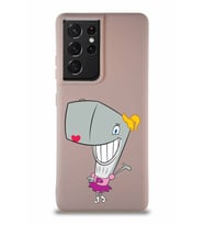 Samsung Galaxy S21 Ultra Soft Premier Kapak Pearl Yengeç Tasarımlı Silikon Kılıf - Pudra (Şeffaf)
